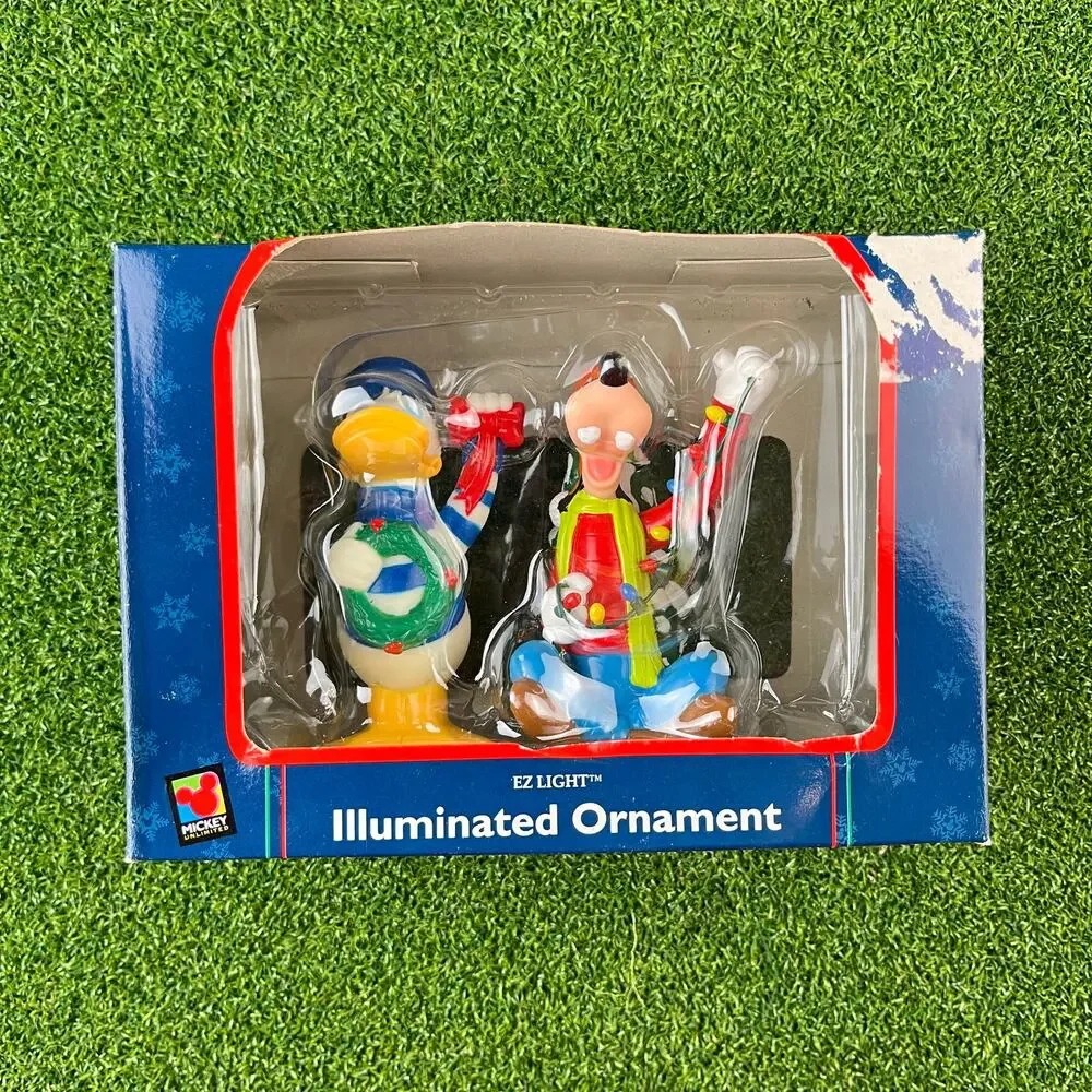 Santa's Best Disney Mickey Mouse Illuminated Ornament Set Donald Duck and Goofy